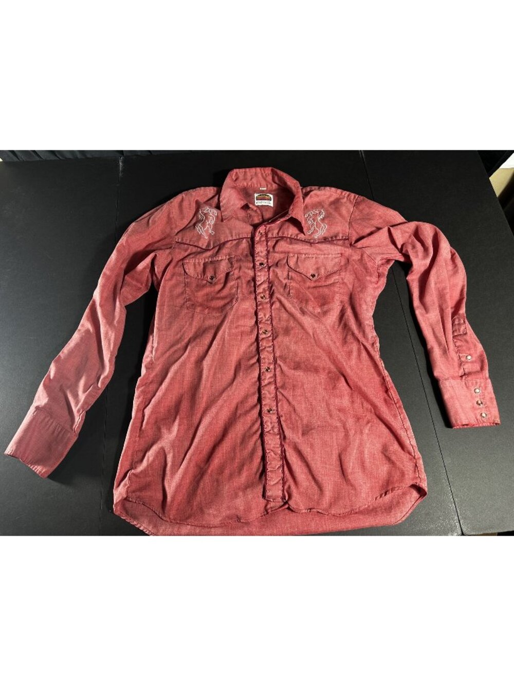 Vintage Miller Western Wear Red Button-Up Shirt With White Horse Embroidery Size